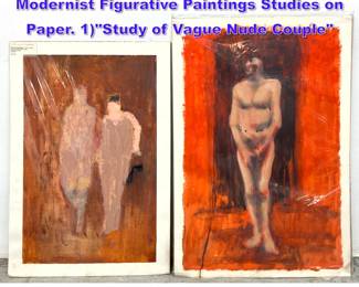 Lot 956 2pc NORMAN RUBINGTON Modernist Figurative Paintings Studies on Paper. 1Study of Vague Nude Couple