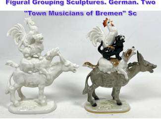 Lot 1001 2pc HUTSCHENREUTHER Porcelain Figural Grouping Sculptures. German. Two Town Musicians of Bremen Sc