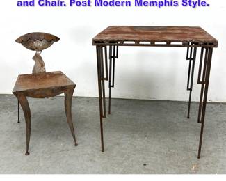 Lot 867 Custom Artisan Studio Iron Table and Chair. Post Modern Memphis Style. 