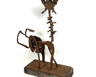 Lot 713 Brutalist Welded Iron Cat Sculpture. 