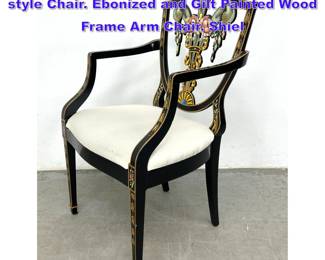 Lot 1136 Elegant Paint Decorated Edwardian style Chair. Ebonized and Gilt Painted Wood Frame Arm Chair. Shiel