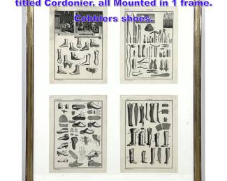 Lot 1079 Set of four engravings on paper titled Cordonier. all Mounted in 1 frame. Cobblers shoes. 