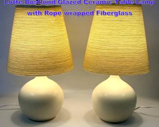 Lot 637 Pair Danish Modern Gunnar and Lotte Bostlund Glazed Ceramic Table Lamp with Rope wrapped Fiberglass 