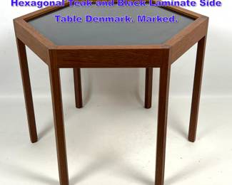 Lot 756 Danish Modern Mod Hans Andersen Hexagonal Teak and Black Laminate Side Table Denmark. Marked. 