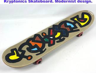 Lot 816 Dennis Sakelson Hand Painted Kryptonics Skateboard. Modernist design.