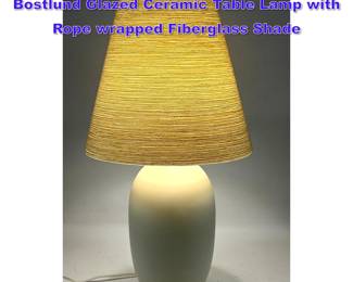 Lot 633 Danish Modern Gunnar and Lotte Bostlund Glazed Ceramic Table Lamp with Rope wrapped Fiberglass Shade