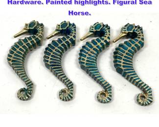 Lot 673 Set 4 Bronze Seahorse Door Hardware. Painted highlights. Figural Sea Horse. 