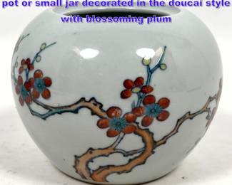 Lot 1006 Chinese globular porcelain water pot or small jar decorated in the doucai style with blossoming plum