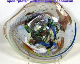 Lot 796 Large hand blown and spun glass open plate with hanging mechanism