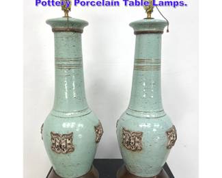 Lot 1060 Pair James Mont Style Asian Form Pottery Porcelain Table Lamps. 