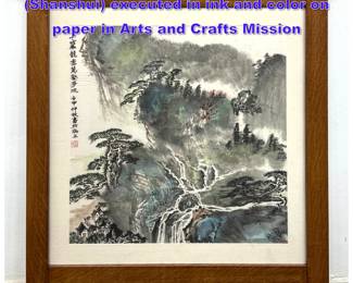 Lot 1150 Chinese landscape painting Shanshui executed in ink and color on paper in Arts and Crafts Mission 