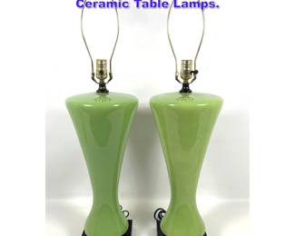 Lot 736 Pair Mid Century Modern Green Ceramic Table Lamps. 