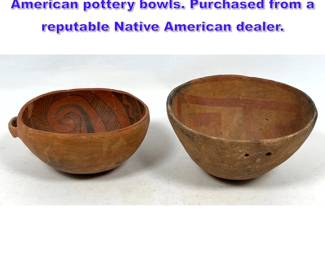 Lot 1091 2pc Prehistoric Southwest American pottery bowls. Purchased from a reputable Native American dealer.