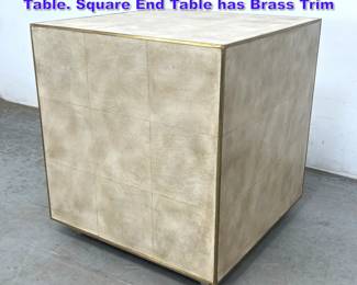 Lot 742 Faux Shagreen Tile Cube Form Side Table. Square End Table has Brass Trim 