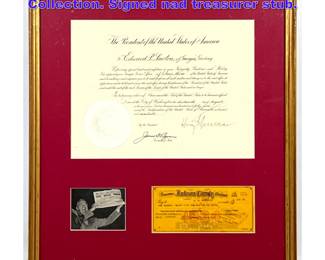 Lot 1076 Harry Truman Presentation Framed Collection. Signed nad treasurer stub. 