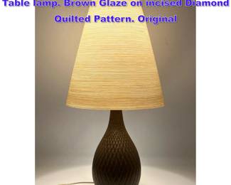 Lot 646 Lotte and Gunnar Bostlund Lotte Table lamp. Brown Glaze on incised Diamond Quilted Pattern. Original