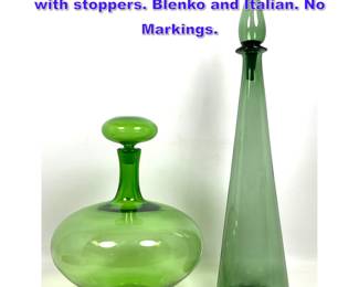 Lot 735 Two handblown glass decanters with stoppers. Blenko and Italian. No Markings. 