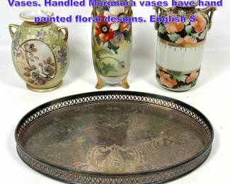 Lot 1031 3pc NIPPON Japan Porcelain Vases. Handled Morimura vases have hand painted floral designs. English S