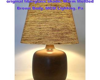 Lot 634 Gunnar Lotte Bostlund lamp with original fiberglass shade. Warm Mottled Brown Body. MCM Lighting. Pa