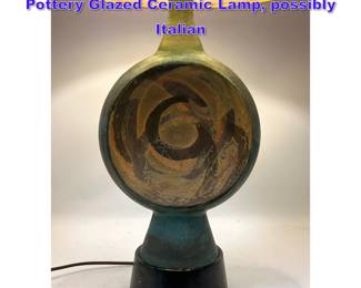 Lot 601 Vintage Mid Century Modern Studio Pottery Glazed Ceramic Lamp, possibly Italian