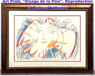 Lot 924 After Pablo Picasso Face of Peace Art Print. Visage de la Paix. Reproduction of Colored Lithogra