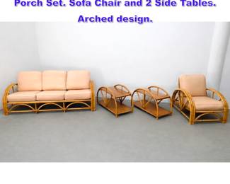 Lot 882 Ficks Reed Rattan Bamboo Patio Porch Set. Sofa Chair and 2 Side Tables. Arched design.