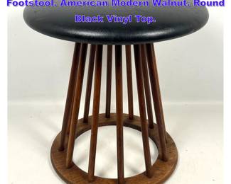 Lot 606 Arthur Umanoff Walnut Spindle Stool Footstool. American Modern Walnut. Round Black Vinyl Top. 