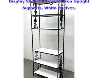 Lot 764 Black Painted Iron 5 Tier Etagere Display Shelves. Twisted Iron Upright Supports. White Shelves. 
