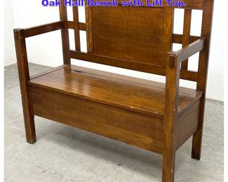 Lot 1127 Vintage Mission Arts and Crafts Oak Hall Bench with Lift Top. 