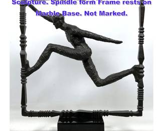 Lot 759 Metal Running Man Figural Sculpture. Spindle form Frame rests on Marble Base. Not Marked. 