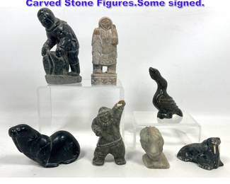 Lot 1108 Collection 7pc Eskimo or Inuit Carved Stone Figures.Some signed.