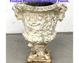 Lot 869 Ornate Relief Design Concrete Footed Planter. White Paint Finish. 