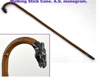 Lot 1032 Antique 800 Silver Horse Head Walking Stick Cane. A.S. monogram. 