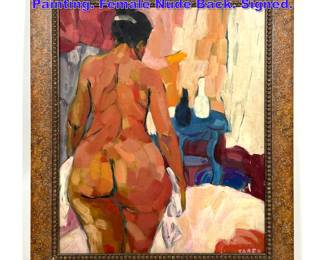 Lot 721 TABER Modernist Impressionist Painting. Female Nude Back. Signed. 
