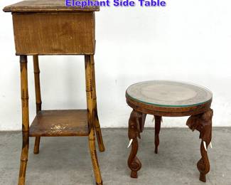 Lot 1128 2 pcs Bamboo Sewing Stand and Elephant Side Table