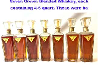Lot 1176 7pc Vintage decanter Seagram s Seven Crown Blended Whiskey, each containing 45 quart. These were bo