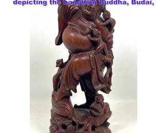 Lot 1013 Handcarved hardwood sculpture depicting the Laughing Buddha, Budai,
