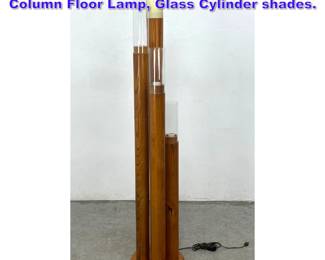 Lot 644 Vintage Mid Century Modern Oak Column Floor Lamp, Glass Cylinder shades.