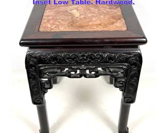 Lot 1120 Chinese Carved Hong Mu Marble Inset Low Table. Hardwood. 