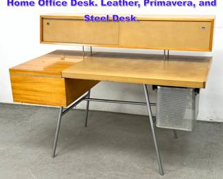 Lot 661 George Nelson for Herman Miller Home Office Desk. Leather, Primavera, and Steel Desk. 