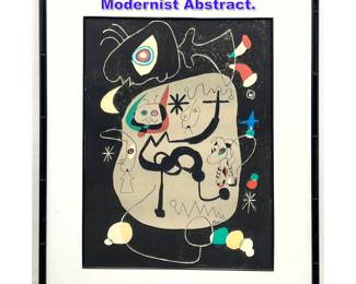 Lot 930 After Joan Miro Framed Art Print. Modernist Abstract. 