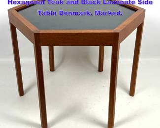 Lot 754 Danish Modern Mod Hans Andersen Hexagonal Teak and Black Laminate Side Table Denmark. Marked.