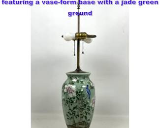 Lot 1056 Chinese porcelain table lamp featuring a vaseform base with a jade green ground