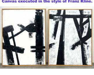 Lot 693 2pcs Abstract Modern Paintings on Canvas executed in the style of Franz Kline.