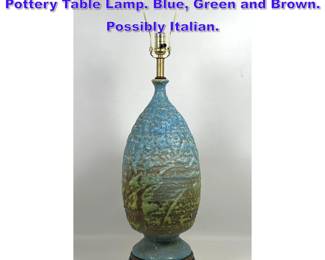 Lot 745 Mid Century Thick Lave Glazed Pottery Table Lamp. Blue, Green and Brown. Possibly Italian. 