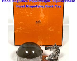 Lot 980 HERMES Paris Silver Plate Horse Head Magnifier. Paperweight. Figural Horse Head Magnifying Desk Top 