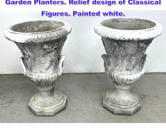 Lot 871 Pr HENRI STUDIOS Footed Concrete Garden Planters. Relief design of Classical Figures. Painted white.