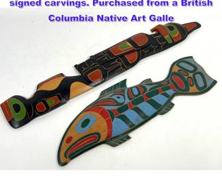 Lot 1085 2pc cedar carved Northwest Coast signed carvings. Purchased from a British Columbia Native Art Galle