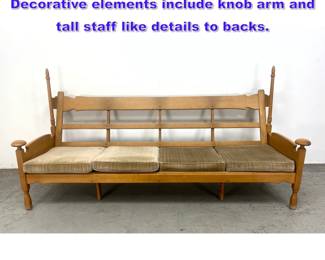 Lot 887 Dutch Throne Sofa Couch. Decorative elements include knob arm and tall staff like details to backs. 