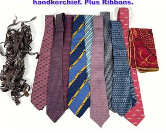 Lot 992 9 Hermes Men s ties one handkerchief. Plus Ribbons.